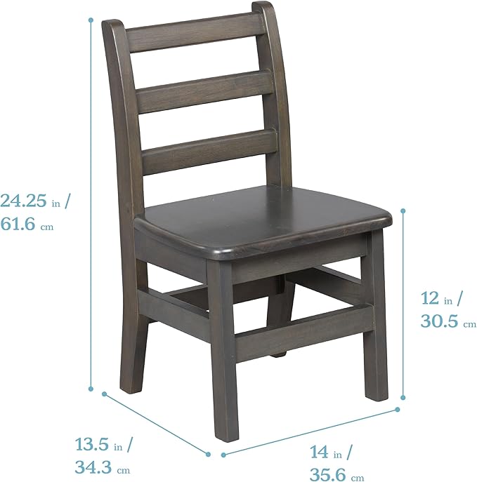 ECR4Kids 24in x 24in Hardwood Table and Chair Set, 12in Seat Height, Kids Furniture, Grey Wash