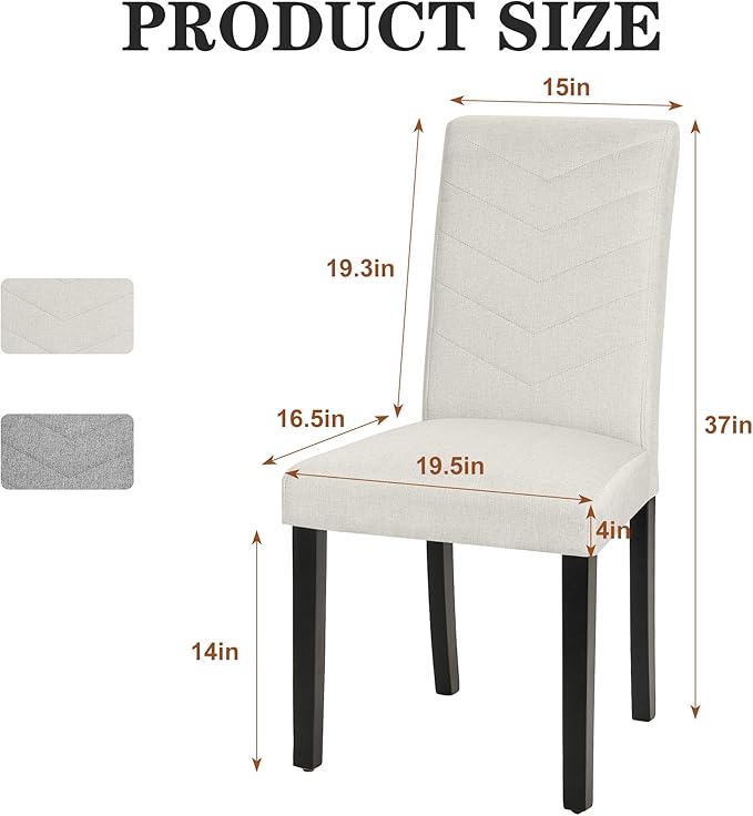VECELO Upholstered Dining Chairs Set of 6, Fabric Wood Legs High Back for Kitchen Living Room, Beige