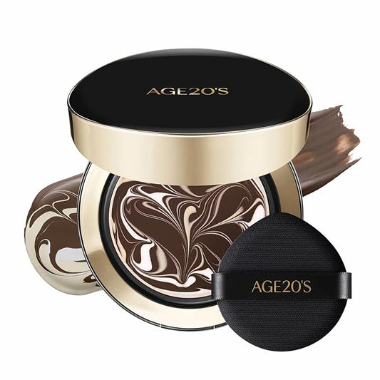 [Vegan] AGE20'S Signature Essence Pact | Pack of 1 | 47N EBONY | Korean Cushion Foundation | Cream Foundation, Dewy & Glow Finish, Natural Coverage, SPF 50+
