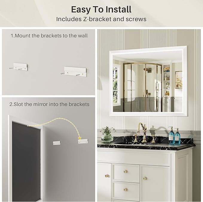 40x36 Inch White Bathroom Mirror for Wall, Thick Metal Framed Rectangle Mirrors for Over Sink, Bedroom, Living Room, Entryway, Anti-Rust, HD Tempered Glass