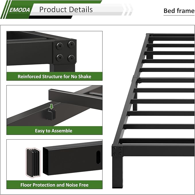 EMODA 6 Inch King Bed Frame No Box Spring Needed, Heavy Duty Metal Platform with Steel Slats, Noise Free, Easy Assembly, Black