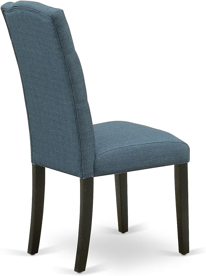East West Furniture NOCE5-BLK-21 5 Piece Kitchen Table Set for 4 Includes a Rectangle Dining Table with Butterfly Leaf and 4 Mineral Blue Linen Fabric Parsons Chairs, 32x54 Inch, Black