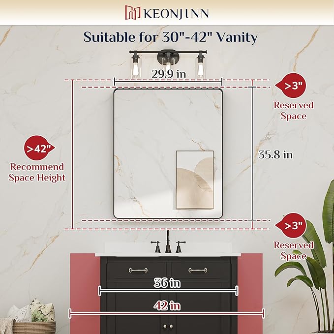 Keonjinn 30 x 36 Brushed Nickel Bathroom Mirrors for Over Sink, Rounded Rectangle Bathroom Vanity Mirror, Brushed Silver Framed Farmhouse Mirror, HD Tempered Glass Wall Mirror(Horizontal/Vertical)