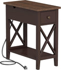 ChooChoo End Table with Charging Station, Narrow Side Table with USB Ports and Outlets, Nightstand with Drawer, for Small Spaces, Bedside Tables for Living Room Espresso