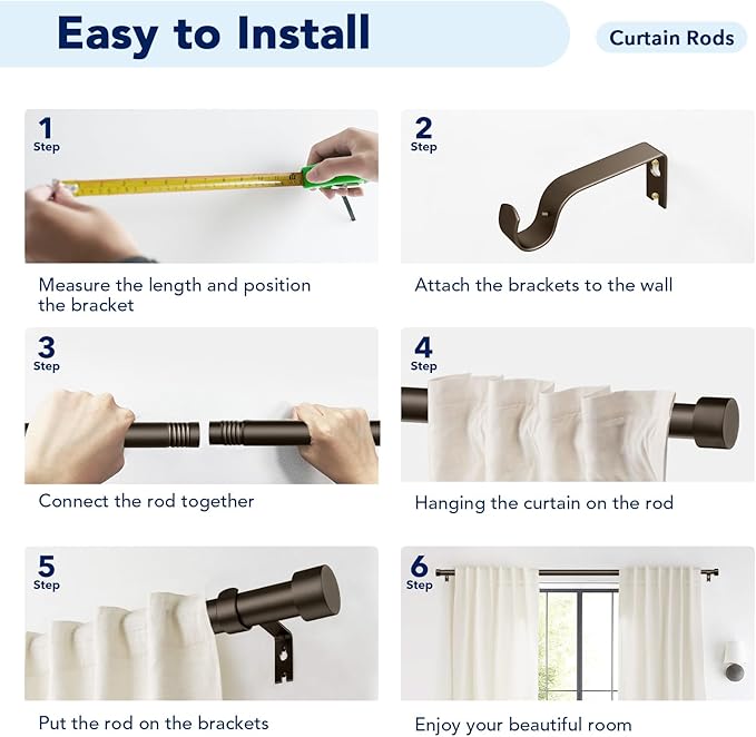 2 Pack Curtain Rods for Windows 28 to 48 Inch(2.3-4ft), 1 Inch Bronze Curtain Rods Set, Adjustable Heavy Duty Curtain Rod for Patio Bedroom Living Room, Modern Drapery Rods, Size 32"- 60"