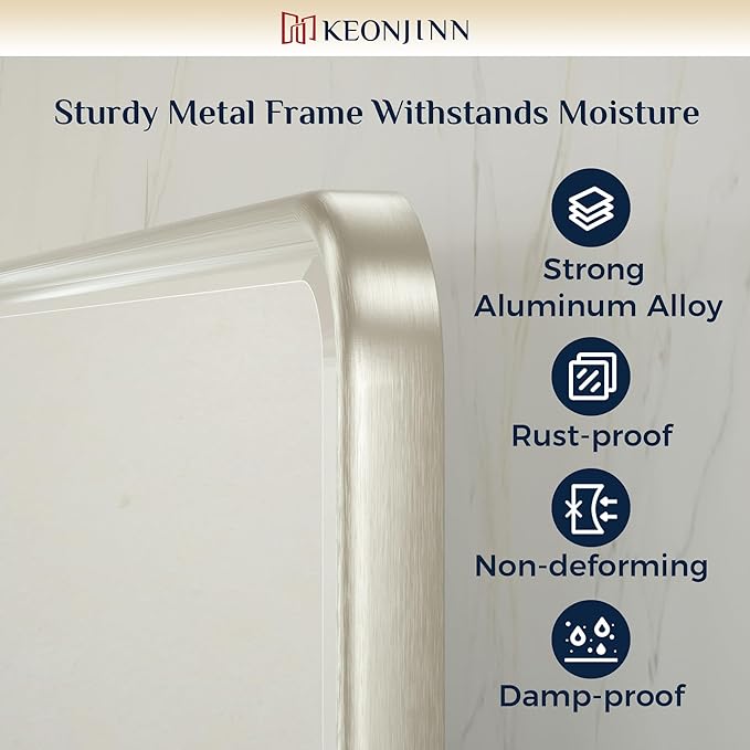 Keonjinn 24x30 in Brushed Pivot Mirror, Tilt Beveled Mirror Bathroom, Rectangular Sturdy Modern Silver Tilt Mirrors, Rounded Corner Aluminum Framed Vanity Mirrors for Wall (Horizontal/Vertical)