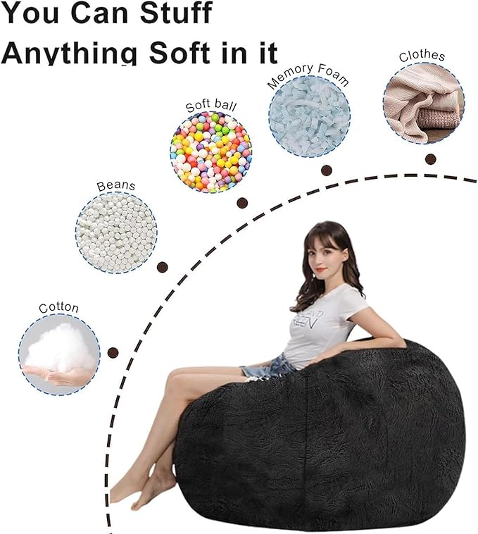 Bean Bag Chair for Adults Kids Without Filling Comfy Fluffy Giant Round Beanbag Lazy Sofa Cover for Reading Chair Floor Chair, 6FT, Multicolored