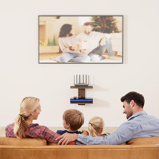 WALI Floating TV Shelf, Projector Shelf Holds Up to 22lbs, Wooden Projector Wall Mounted Shelves for DVD Players, Cable Boxes, Game Consoles, Living Room Decor Accessories (CS202N), 2 Shelves, Wood