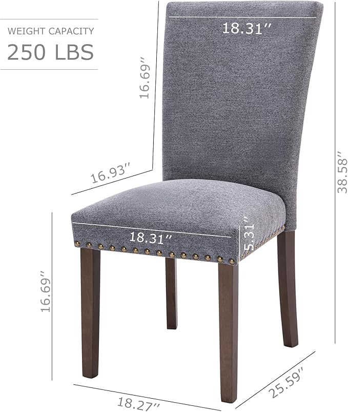 COLAMY Upholstered Parsons Dining Chairs Set of 6, Fabric Dining Room Kitchen Side Chair with Nailhead Trim and Wood Legs - Dark Grey