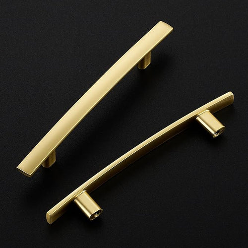 25 Pack Cabinet Handles 4" Hole Center - Curved Cabinet Pulls Brushed Brass Drawer Pulls for Kitchen Cupboard Solid Handles for Dresser Drawer Arch Closet Hardware