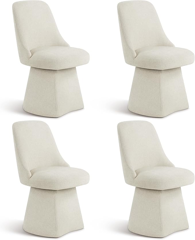Swivel Dining Chair Mid Century Modern DeskChair High Back Upholstered Linen Fabric SideChair for Kitchen Diningroom Bedroom,Linen,4 Box