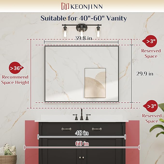 Keonjinn Blue Bathroom Mirror 40 x 30 Inch, Metal Frame Rectangular Wall Mirror, Modern Farmhouse Navy Blue Mirrors, Large Square Corner Rectangle Mirrors for Over Sink