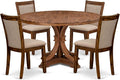 I7MZ5-50N-04 5-Pc Dining Room Set Includes a Pedestal Round Table and 4 Light Tan Polyester Fabric Padded Chairs with Padded Back - Antique Walnut Finish