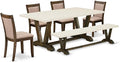 East West Furniture V727MZ716-6 6 Piece Dining Set Contains a Rectangle Dining Room Table with V-Legs and 4 Dark Khaki Linen Fabric Upholstered Chairs with a Bench, 40x72 Inch, Multi-Color