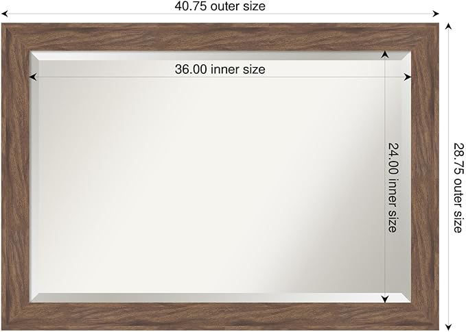 Amanti Art Brown Wall Mirror 29x41 Pia Medium Brown Rectangle Bathroom Mirror for Wall Decor Living Room, Large Casual Frame, Hangs Horizonally and Vertically, Bathroom Decor, Beveled Edge