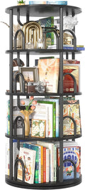 Aheaplus 4 Tier Rotating Bookshelf Tower, 360 Display Spinning Bookcase, Revolving Round Book Shelf Narrow Swivel Bookshelf, Vertical Turning Spiral Corner Book Organizer for Small Space, Black