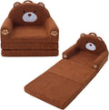 MOONBEEKI 2-in-1 Foldable Toddler Couch, Soft Sherpa Fabric with Washable Cover, Convertible Sofa to Lounger, Kids Sofa for Playroom, Bedroom, Living Room, Birthday Gift, Ages 3-6, Bear, Large