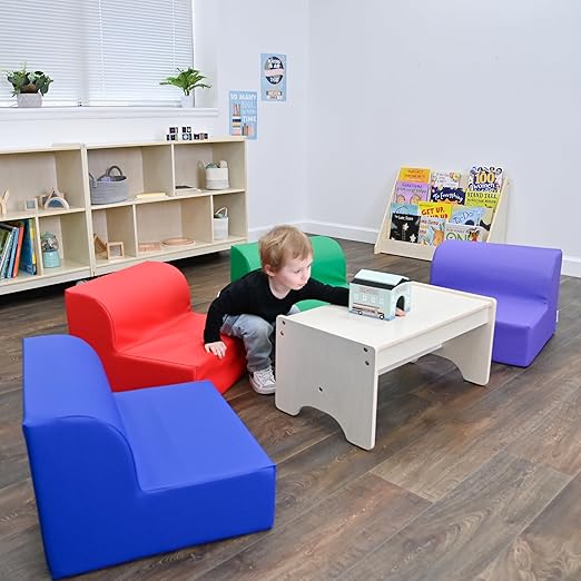 Children's Factory Library Lounger, Flexible Seating Classroom Furniture, Comfy Kids Chairs, Blue, Single Lounger