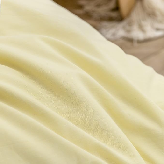 BESTOUCH Duvet Cover Set 100% Washed Cotton Linen Feel Super Soft Comfortable Chic Lightweight 3 PCs Home Bedding Set Solid Light Yellow Cal King