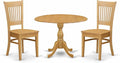 East West Furniture DMVA3-OAK-W 3 Piece Dinette Set for Small Spaces Contains a Round Dining Table with Dropleaf and 2 Dining Room Chairs, 42x42 Inch, Oak