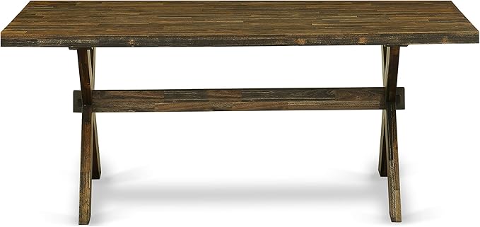 East West Furniture X777FL716-6 6 Piece Dining Table Set Contains a Rectangle Table with X-Legs and 4 Dark Khaki Linen Fabric Upholstered Chairs with a Bench, 40x72 Inch, Multi-Color
