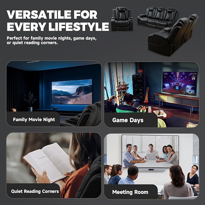 Nicbex PU Leather Power Wall Hugger Chair Double Reclining Sectional Sofa 2-Seater Loveseat Couch with Center Storage Console, USB Port, Cup Holders and Ambient LED Light for Living Room RV Theater