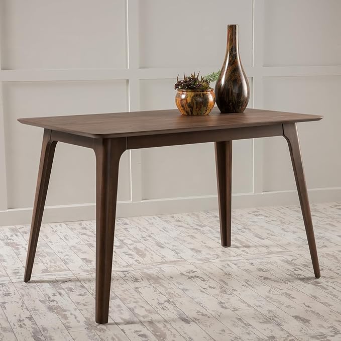 Dining Table Set for 4, Solid Rubberwood Upholstered Chairs, Mid-Century Modern Kitchen Furniture for Home, Dining/Living Room, Walnut+Gray