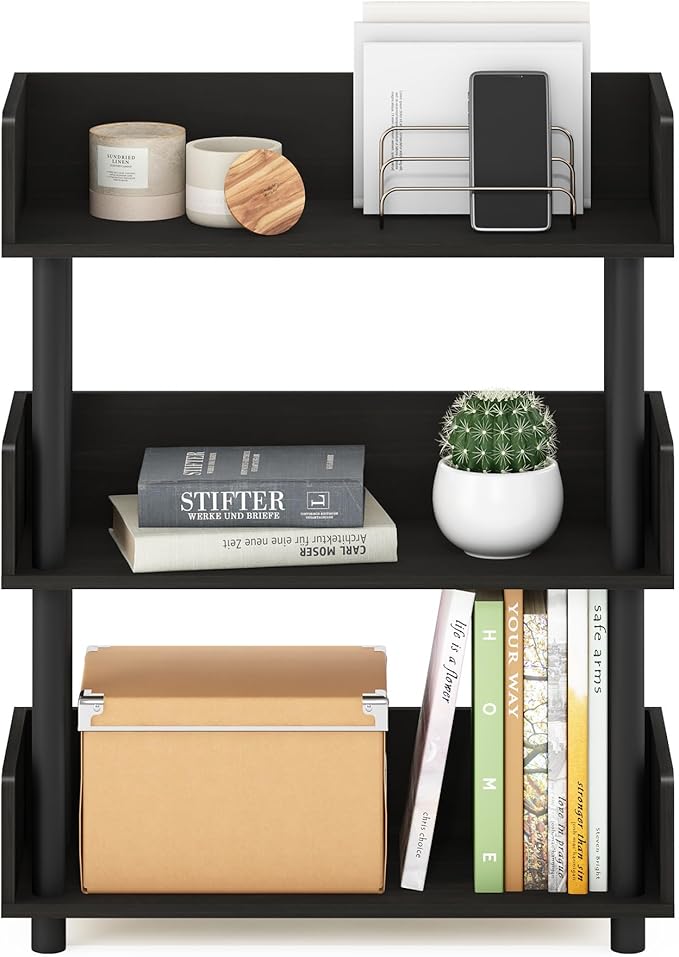 Furinno Turn-N-Tube 3-Tier Multipurposes Display Rack, Open Shelf Rack/Storage with Back & Side Panel, Espresso