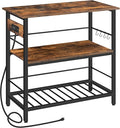 HOOBRO Kitchen Island with Storage, Kitchen Island Table with Power Outlet, 35.4" L 3 Tier Coffee Station and Microwave Stand, for Home, Dining Room, Rustic Brown and Black BF021ZD01