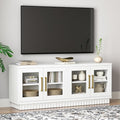 TV Stand for TVs up to 65 Inch, Entertainment Center with Storage Cabinets, Contemporary Modern TV Cabinet Media Console Table with Glass Doors for Living Room Bedroom, Montauk White
