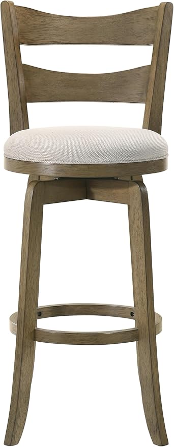 Armen Living Blair 26 in. Putty Brown Counter Height Rubberwood Swivel Barstool with Cream Fabric Seat - Set of 3