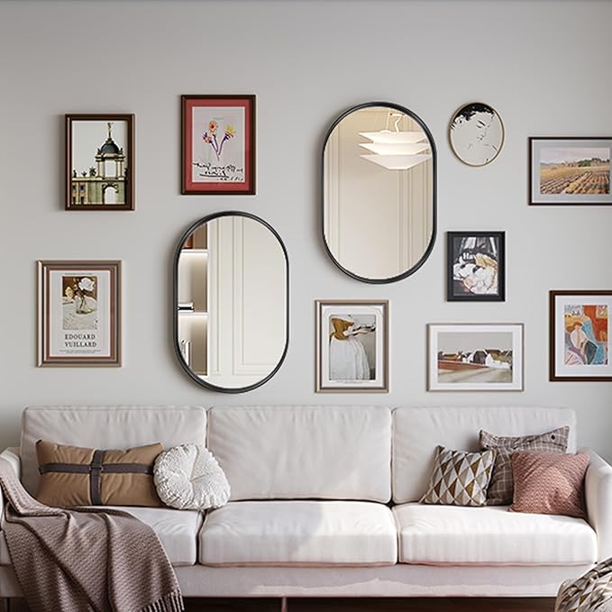 2 Pack Black Oval Mirror, 24" x 36" Oval Mirrors for Bathroom, Modern Vanity Pair Mirror for Over Sink Bedroom Fireplace Entryway Hang Vertical and Horizontal