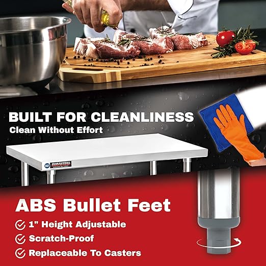 DuraSteel 24x18 Small Stainless Steel Table - NSF Metal Food Prep Commercial Kitchen Workt able - Side Mixer Stand with Under Shelf - For Laundry Room, Kitchen, Outdoor Grill, Small Spaces