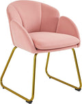 Yaheetech Flower Shape Velvet Vanity Chair, Modern Side Armchair Makeup Chair no Wheels with Golden Metal Legs for Living Room/Dressing Room/Bedroom/Home Office/Kitchen, Pink