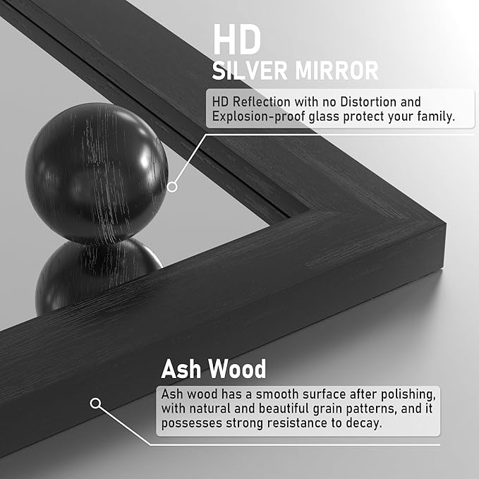 Black Farmhouse Mirror for Wall, 18x26INCH Wood Framed Square Bathroom Mirrors for Vanity, Barn Door Style Mirrors Wall Mounted Dresser Decor Mirror Living Room Bedroom Vertical