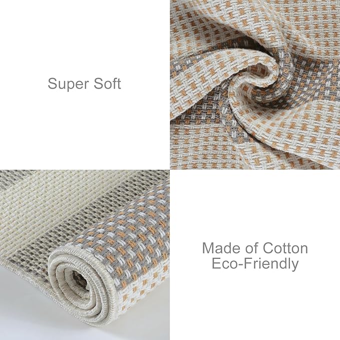 OJIA Indoor Outdoor Rugs 3'x5', Washable Area Rug Entryway Rugs Indoor Front Door Mats Striped Porch Rug Cotton Small Floor Carpet for Entry/Patio/Deck/Balcony/Bedroom/Living Room (Gray/White/Tan)