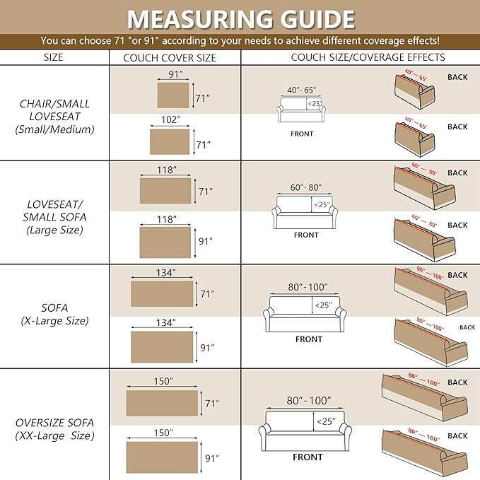 MYSKY HOME Sectional Couch, Covers Couch Cover 2 Cushion Sofa, Couch Covers for Sofa, Dog Couch Protector, L Shape Cover Sofa Slipcovers Washable Furniture Covers for Pets, 71" x 102", Brown