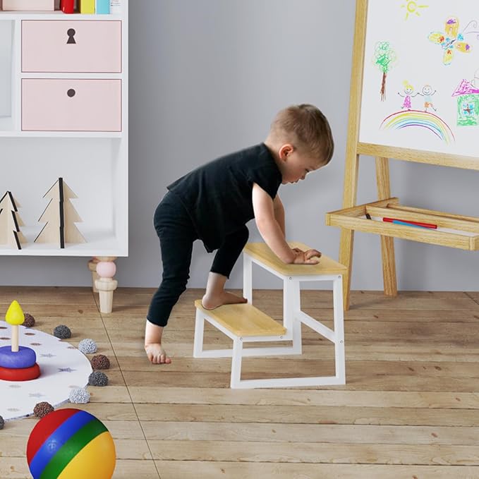 Step Stool for Adults & Kids,Holds up to 500Lbs,Heavy Duty Sturdy Steping Stool for Kichen/Bathroom/High beds, Wooden&Metal Frame, Non-Slip Rubber Pads