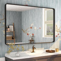 48x36 Matte Black Bathroom Mirror, Modern Rectangle Metal Framed Mirrors for Wall, Rounded Corners, Shatter-Proof (Horizontal/Vertical)