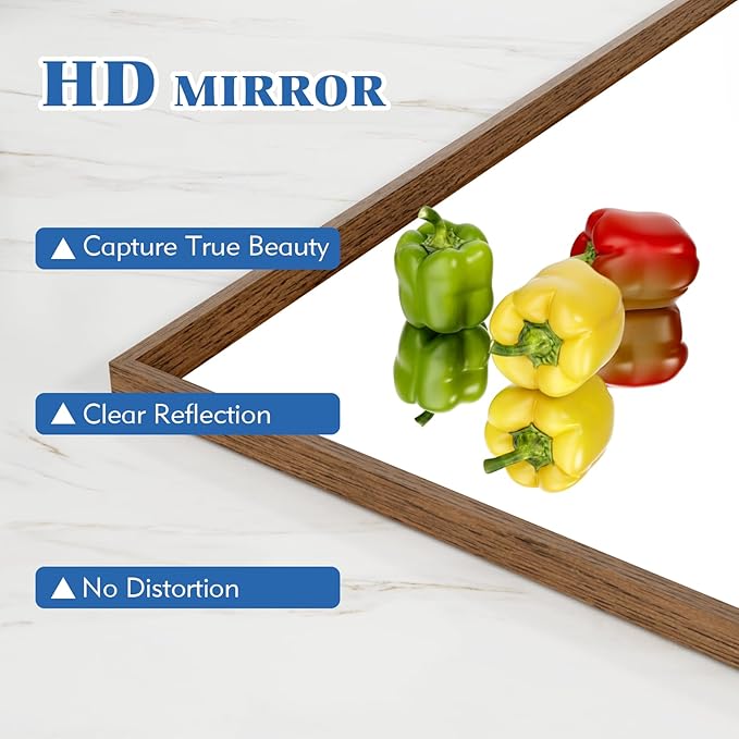Rectangle Bathroom Mirror 22x30 Inch, Walnut Wood Grain Framed, Anti-Rust & 4mm Tempered Glass, Horizontal/Vertical Hanging Vanity Mirror for Bathroom & Bedroom