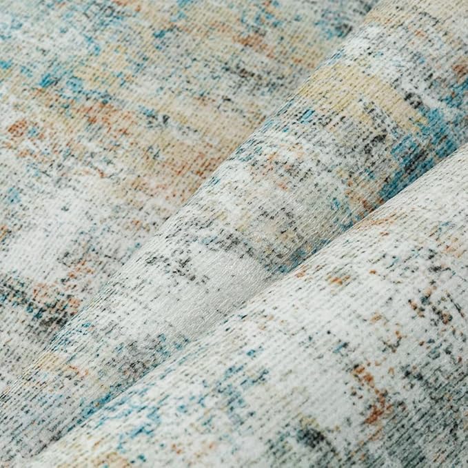 6x9 Washable Area Rug Teal Beige Modern Neutral Abstract Living Room Bedroom Indoor Floor Carpet Low Pile Soft Non-Slip Lightweight Vacuumable Throw Rug for Nursery Dining Room Office