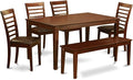 East West Furniture CAML6C-MAH-LC 6 Piece Dining Table Set Contains a Rectangle Dining Room Table and 4 Faux Leather Upholstered Chairs with a Bench, 36x60 Inch, Mahogany
