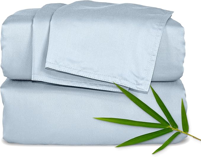 Pure Bamboo Full Sheets, Genuine 100% Organic Viscose Derived from Bamboo Bed Sheet Set, Luxuriously Soft & Cooling, Double Stitching, Lifetime Quality Promise (Full, Glacier)