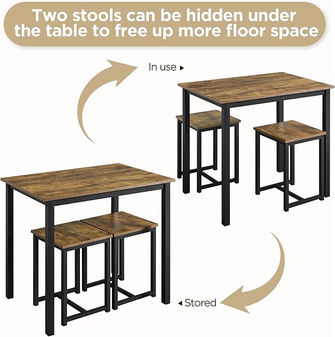 Yaheetech Industrial Dining Kitchen Table Set for 2 Breakfast Nook Table w/ 2 Stools for Dining Room Kitchen Small Space, Rustic Brown