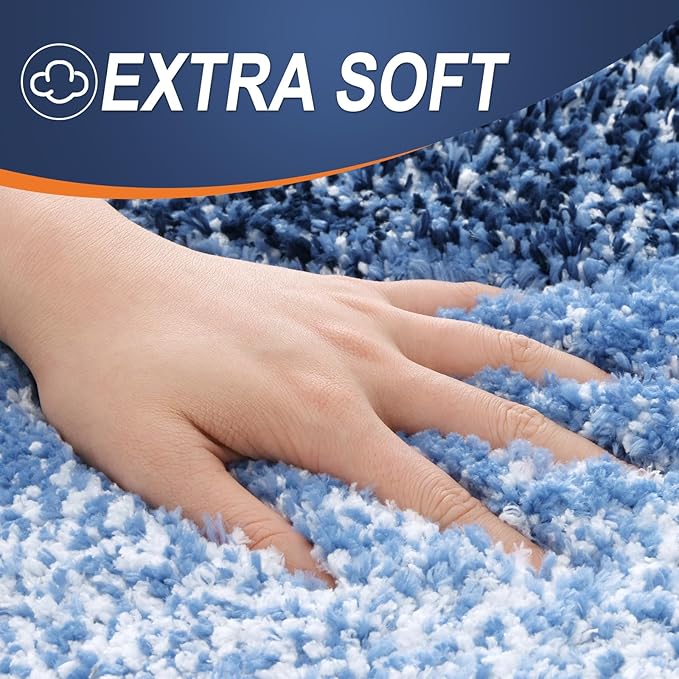 OLANLY Bathroom Rug Mat 59x24, Extra Soft and Absorbent Microfiber Bath Rugs, Non-Slip Plush Shaggy Bath Carpet Runner, Machine Wash Dry, Bath Mats for Bathroom Floor, Tub and Shower, Navy