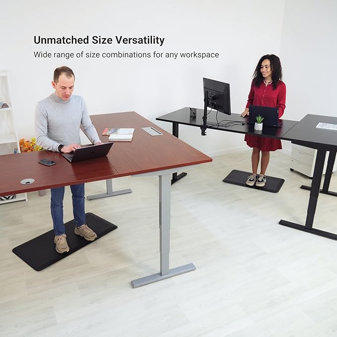 Progressive Desk Stand Up Height Adjustable Electric Standing Desk - L Shaped 60" x 72" Corner Computer Rising Workstation Table - Black Frame, Ebony Oak Top
