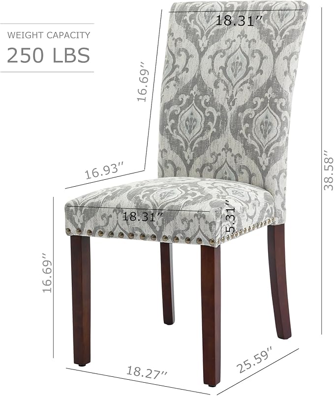 COLAMY Upholstered Parsons Dining Chairs Set of 6, Fabric Dining Room Kitchen Side Chair with Nailhead Trim and Wood Legs - Grey/White Flower
