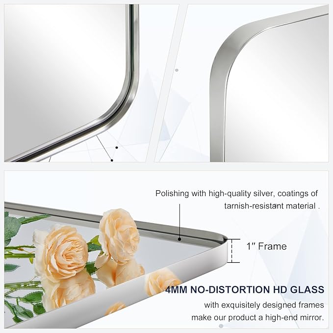 MOON MIRROR Polished Chrome Pivot Mirror for Bathroom, Tilt Bathroom Vanity Rounded Rectangle, Overall 28.33 x 36 in (Mirror 24x 36 in)