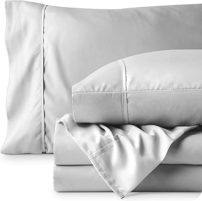 Bare Home Full XL Sheet Set - Luxury 1800 Ultra-Soft Microfiber Full Extra Long Bed Sheets - Double Brushed - Deep Pockets - Easy Fit - 4 Piece Set - Bedding Sheets & Pillowcases (Full XL, Cloud Grey)