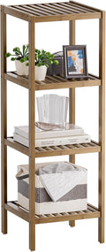 SMIBUY Bathroom Storage Shelf, 4-Tier Bamboo Rack Organizer, Multifunctional Shelving Unit for Living Room Bedroom Kitchen (Walnut)